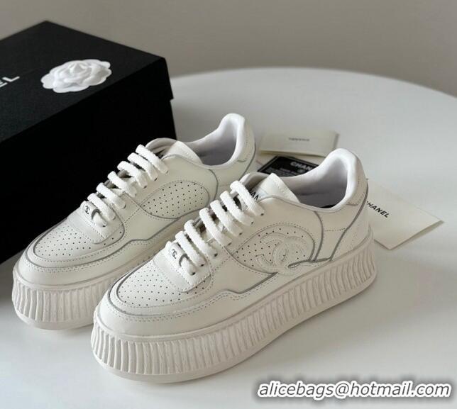 Fashion Chanel Calfskin Platform Sneakers White 325080