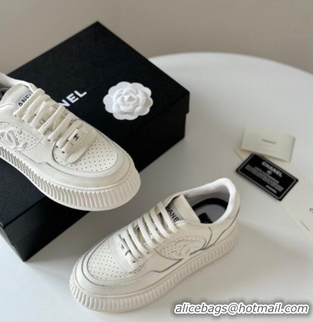 Fashion Chanel Calfskin Platform Sneakers White 325080