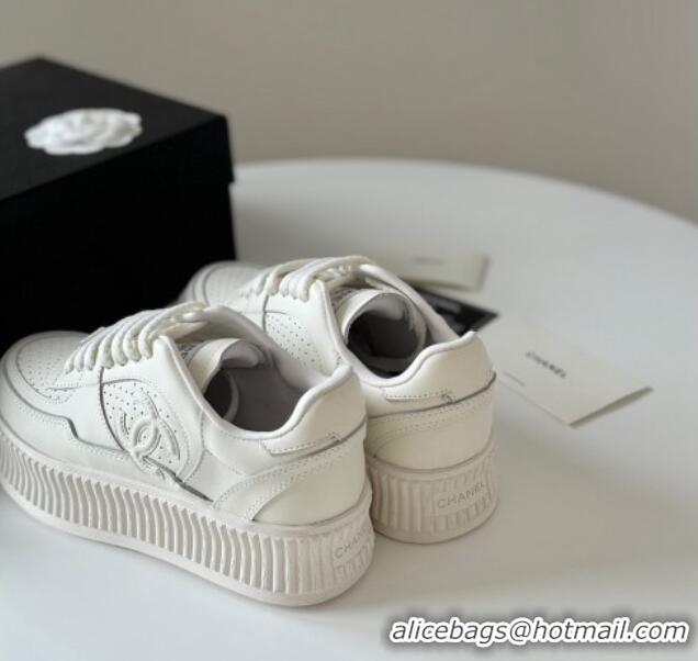 Fashion Chanel Calfskin Platform Sneakers White 325080