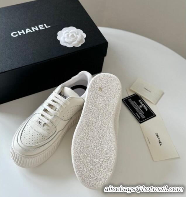 Fashion Chanel Calfskin Platform Sneakers White 325080