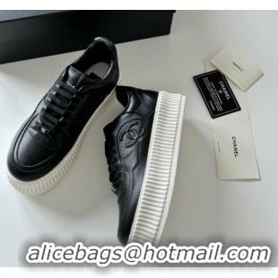 Luxury Chanel Calfskin Platform Sneakers Black 325081