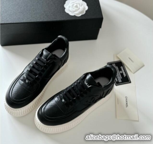 Luxury Chanel Calfskin Platform Sneakers Black 325081