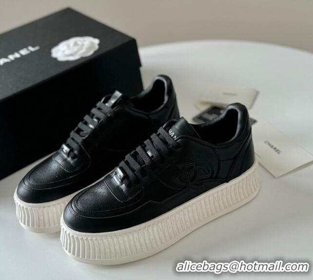 Luxury Chanel Calfskin Platform Sneakers Black 325081