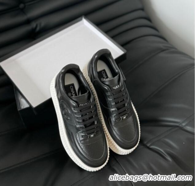 Luxury Chanel Calfskin Platform Sneakers Black 325081