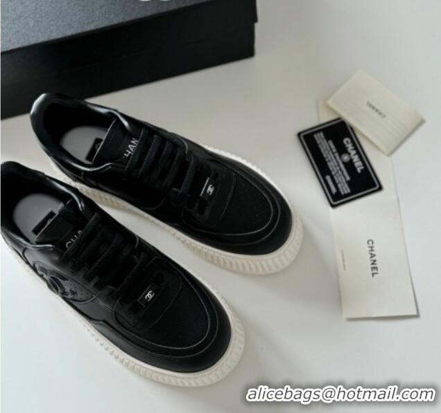 Luxury Chanel Calfskin Platform Sneakers Black 325081