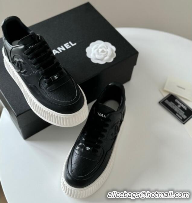 Luxury Chanel Calfskin Platform Sneakers Black 325081