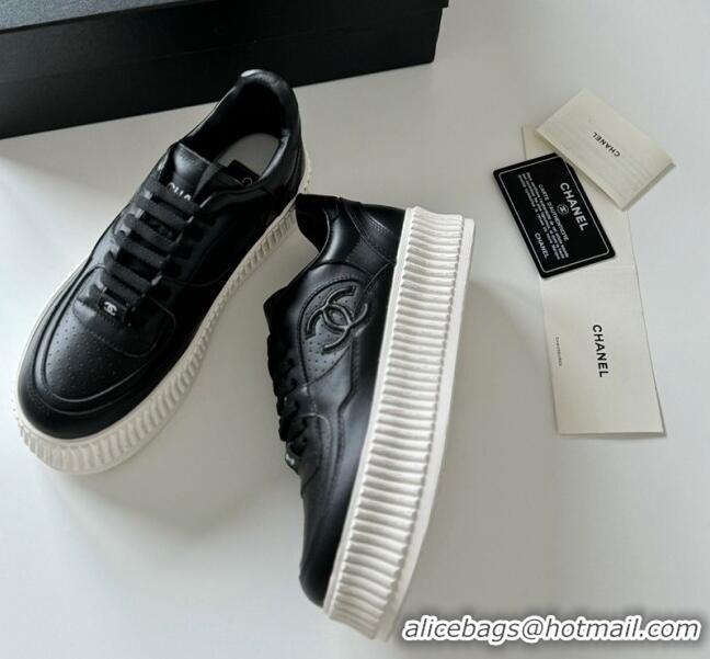 Luxury Chanel Calfskin Platform Sneakers Black 325081