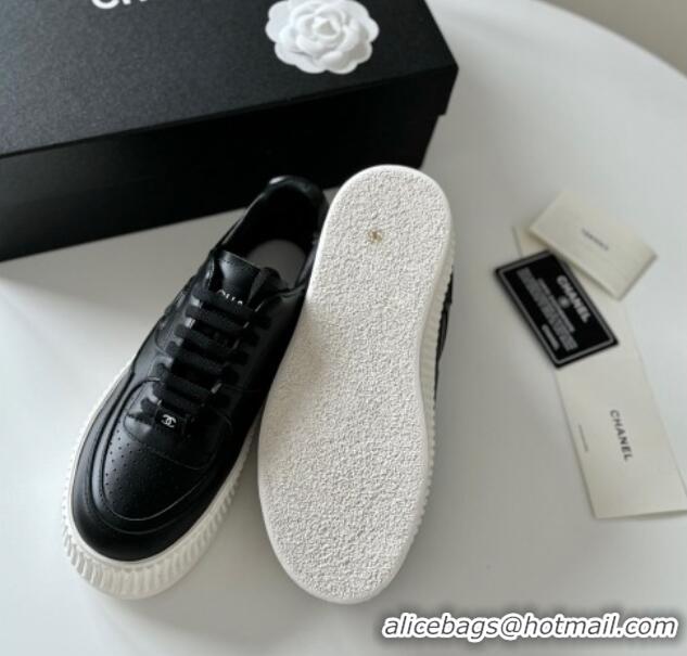 Luxury Chanel Calfskin Platform Sneakers Black 325081