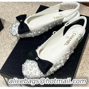 Crafted Chanel Strass Slingbacks with Bow G45689 White 041703