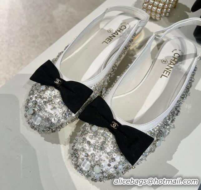 Crafted Chanel Strass Slingbacks with Bow G45689 White 041703