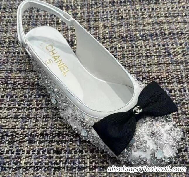 Crafted Chanel Strass Slingbacks with Bow G45689 White 041703