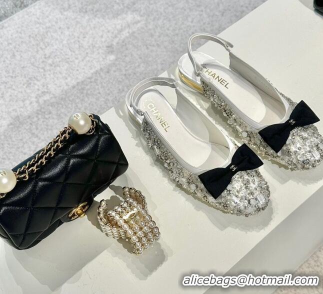 Crafted Chanel Strass Slingbacks with Bow G45689 White 041703