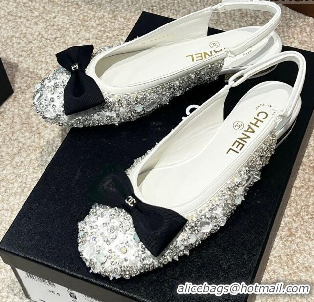 Crafted Chanel Strass Slingbacks with Bow G45689 White 041703