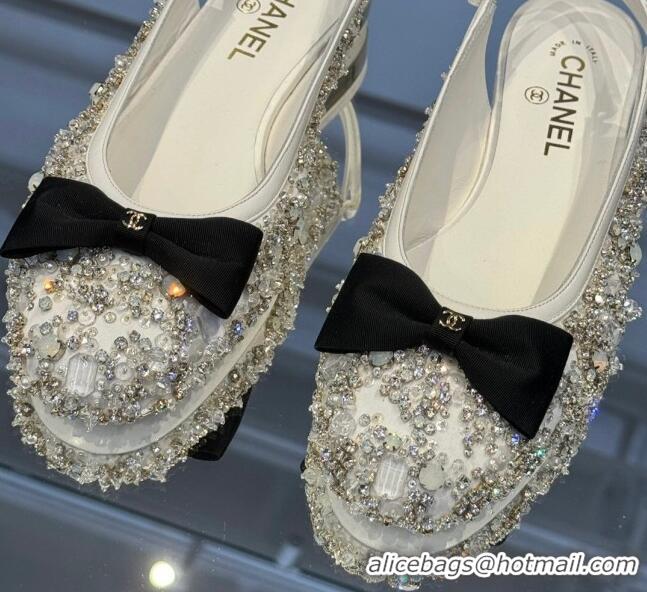 Crafted Chanel Strass Slingbacks with Bow G45689 White 041703