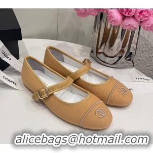 Shop Duplicate Chanel Cotton & Silk Mary Janes G45503 Light Brown 041706