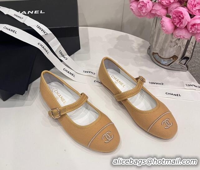 Shop Duplicate Chanel Cotton & Silk Mary Janes G45503 Light Brown 041706