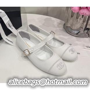 Purchase Chanel Cotton & Silk Mary Janes G45503 White 041707