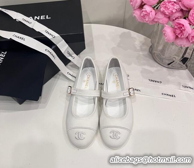 Purchase Chanel Cotton & Silk Mary Janes G45503 White 041707