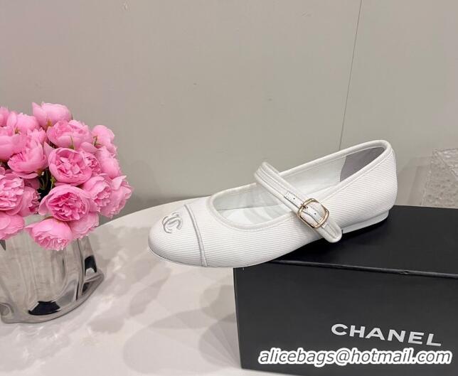 Purchase Chanel Cotton & Silk Mary Janes G45503 White 041707