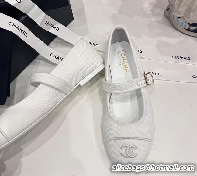 Purchase Chanel Cotton & Silk Mary Janes G45503 White 041707