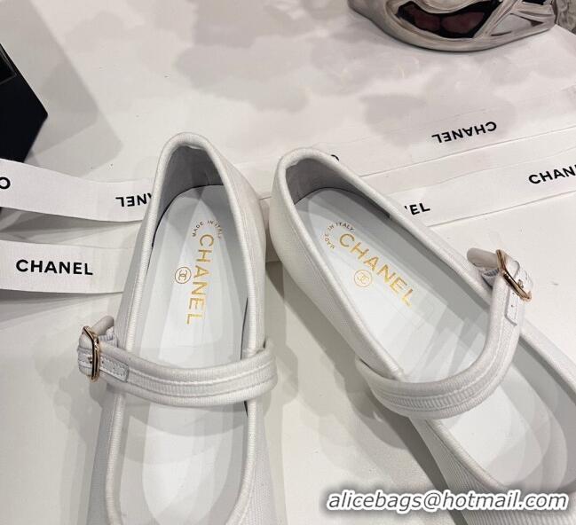 Purchase Chanel Cotton & Silk Mary Janes G45503 White 041707