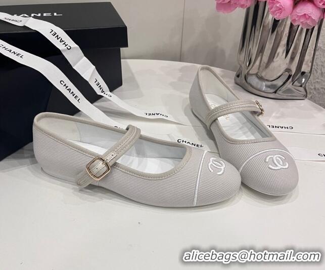 Grade Quality Chanel Cotton & Silk Mary Janes G45503 Light Grey 041708