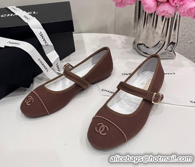 Popular Style Chanel Cotton & Silk Mary Janes G45503 Brown 041709