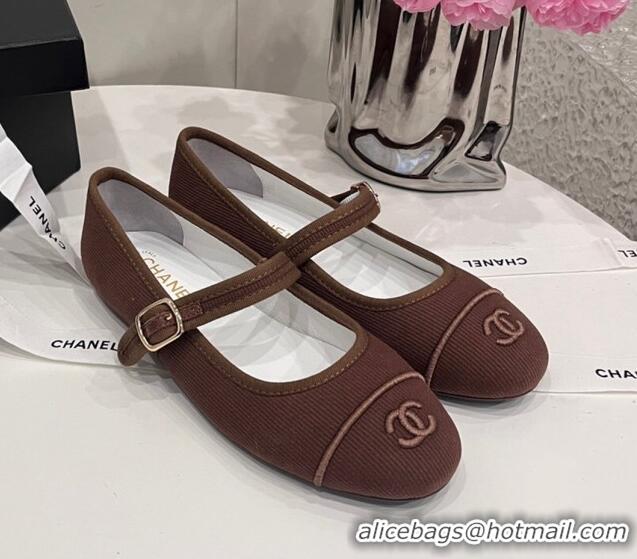 Popular Style Chanel Cotton & Silk Mary Janes G45503 Brown 041709