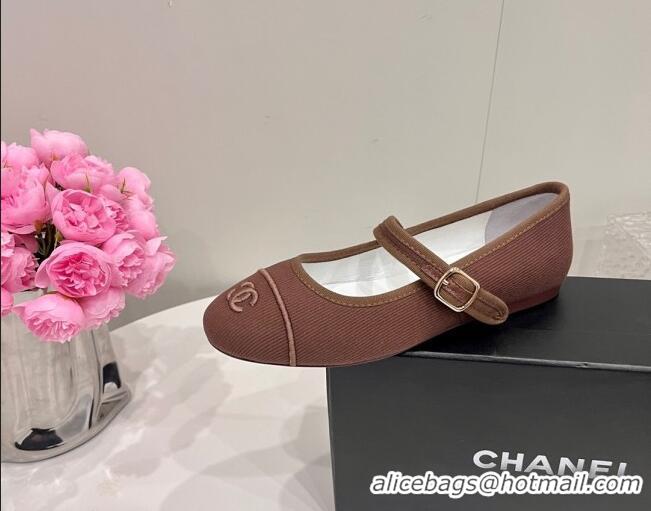 Popular Style Chanel Cotton & Silk Mary Janes G45503 Brown 041709