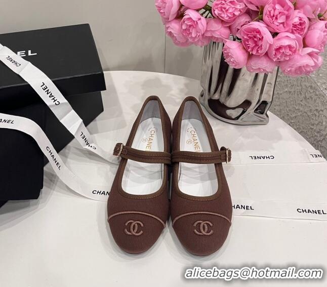 Popular Style Chanel Cotton & Silk Mary Janes G45503 Brown 041709