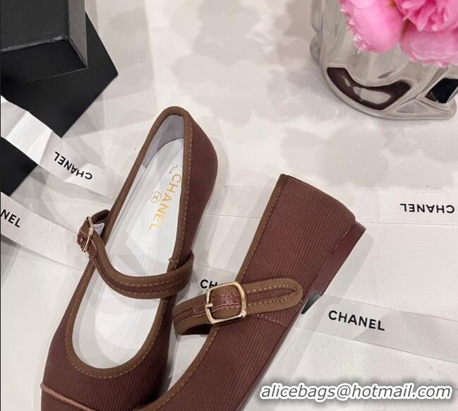 Popular Style Chanel Cotton & Silk Mary Janes G45503 Brown 041709