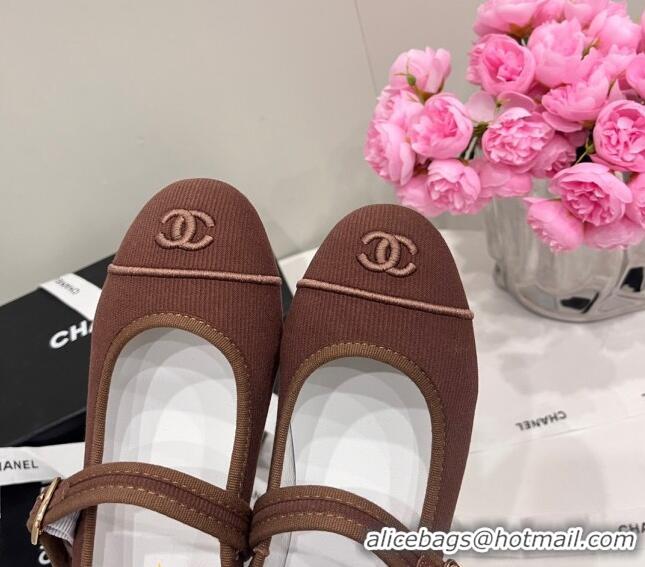 Popular Style Chanel Cotton & Silk Mary Janes G45503 Brown 041709