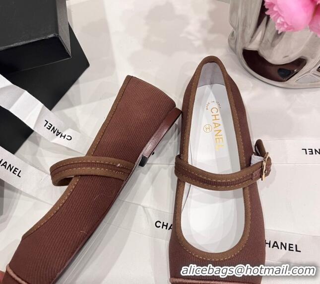 Popular Style Chanel Cotton & Silk Mary Janes G45503 Brown 041709