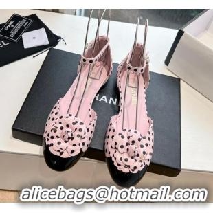 Top Design Chanel Lambskin Mary Janes with Camellia Pink 041710