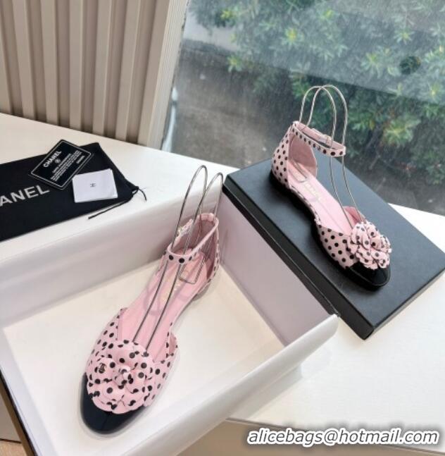 Top Design Chanel Lambskin Mary Janes with Camellia Pink 041710