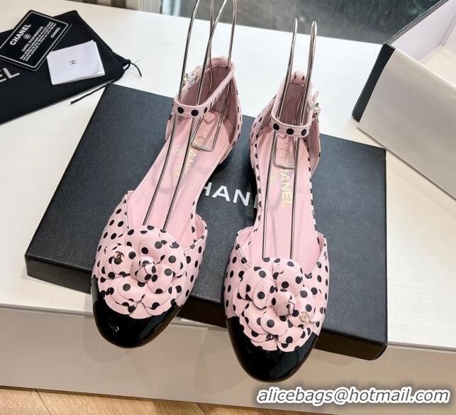 Top Design Chanel Lambskin Mary Janes with Camellia Pink 041710