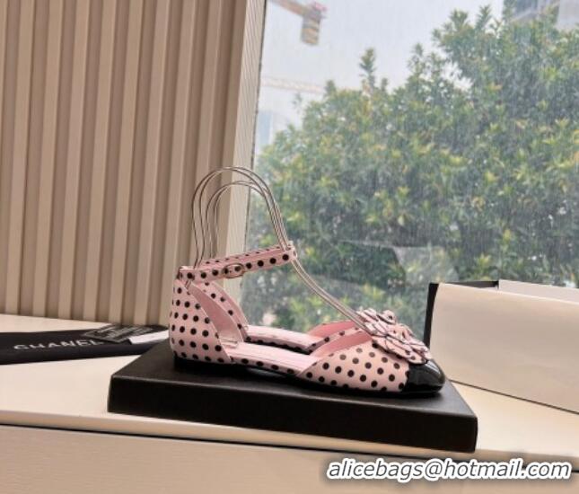 Top Design Chanel Lambskin Mary Janes with Camellia Pink 041710