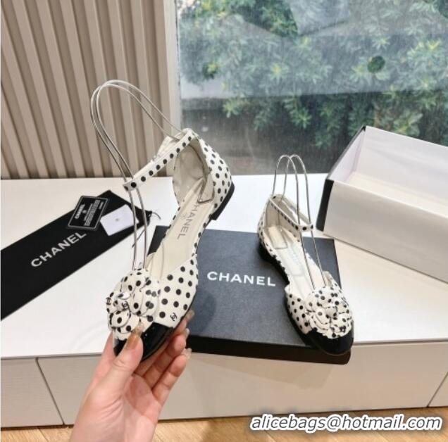 Top Grade Chanel Lambskin Mary Janes with Camellia White 041711