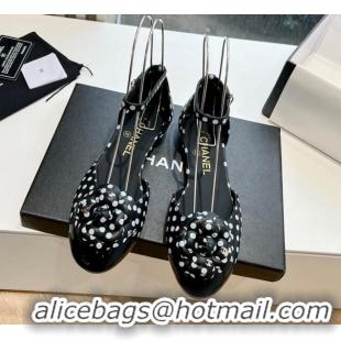 Charming Chanel Lambskin Mary Janes with Camellia Black 41712