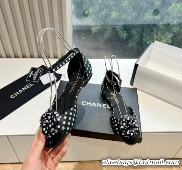 Charming Chanel Lambskin Mary Janes with Camellia Black 41712