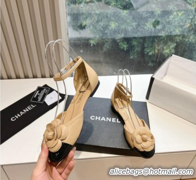 Low Price Chanel Lambskin Mary Janes with Camellia Beige 041714