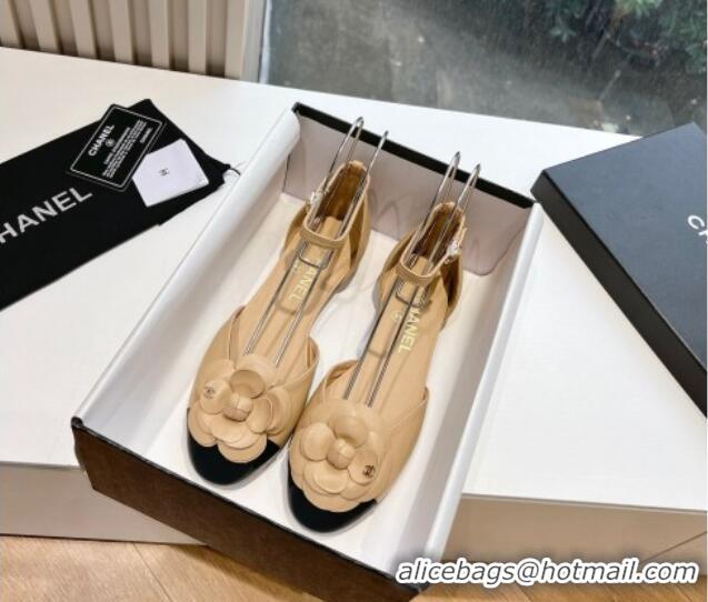 Low Price Chanel Lambskin Mary Janes with Camellia Beige 041714