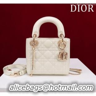 Inexpensive Dior Mini Lady Dior Bag in Patent Cannage Leather M0505 White 2024