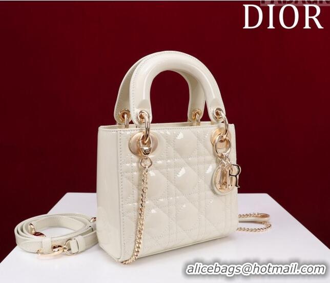 Inexpensive Dior Mini Lady Dior Bag in Patent Cannage Leather M0505 White 2024