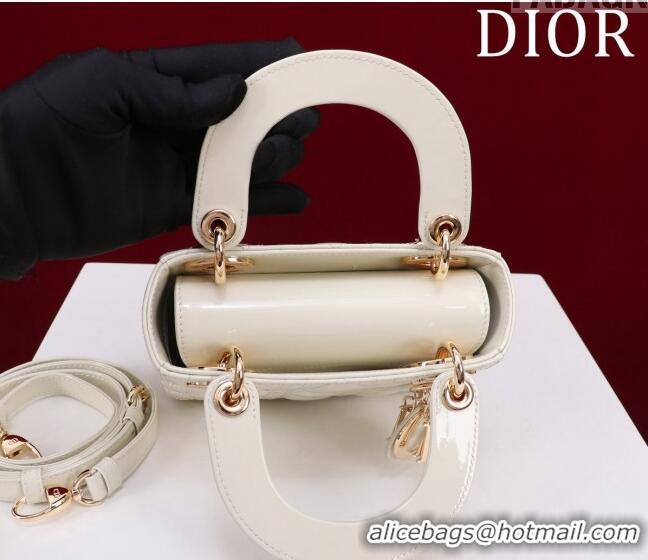 Inexpensive Dior Mini Lady Dior Bag in Patent Cannage Leather M0505 White 2024