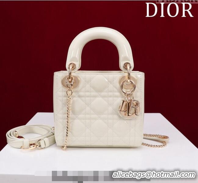 Inexpensive Dior Mini Lady Dior Bag in Patent Cannage Leather M0505 White 2024