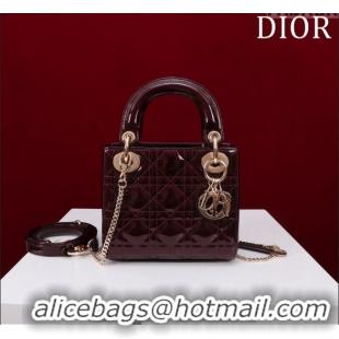 Low Price Dior Mini Lady Dior Bag in Patent Cannage Leather M0505 Burgundy 2024