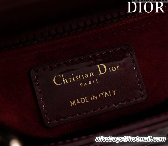 Low Price Dior Mini Lady Dior Bag in Patent Cannage Leather M0505 Burgundy 2024