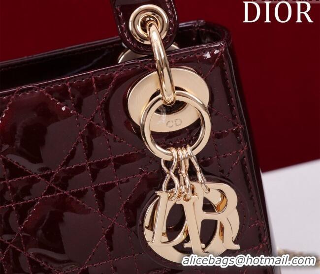 Low Price Dior Mini Lady Dior Bag in Patent Cannage Leather M0505 Burgundy 2024