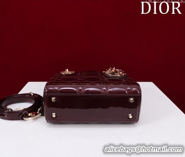 Low Price Dior Mini Lady Dior Bag in Patent Cannage Leather M0505 Burgundy 2024